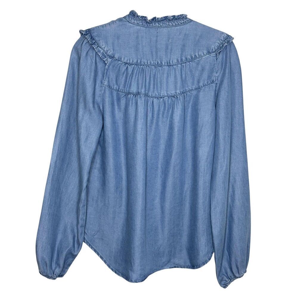 Maeve Anthropologie Shirt Womens XS Blue Ruffle Henley Peasant Tencel Boho Top - Picture 3 of 7